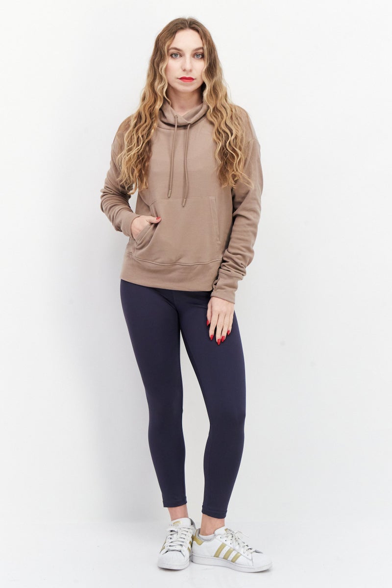 Bearpaw Women Funnel Neckline Plain Sweatshirt, Taupe - Image 4